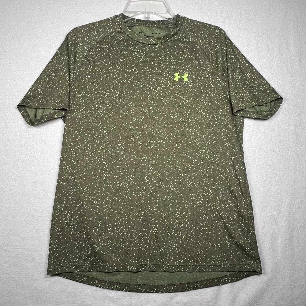 Under Armour Tech Tee Shirt Size Med Green Dot Speckled Workout Fitness